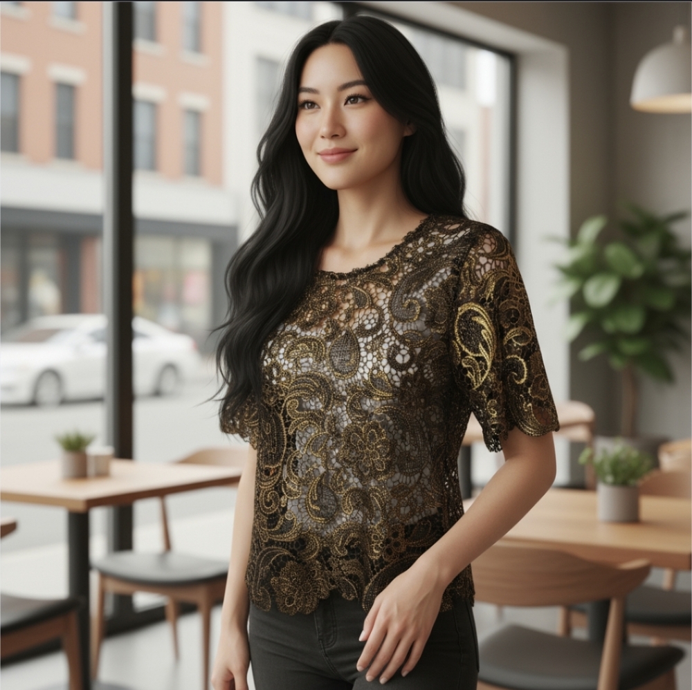 Elegant Lace Top in Black and Gold